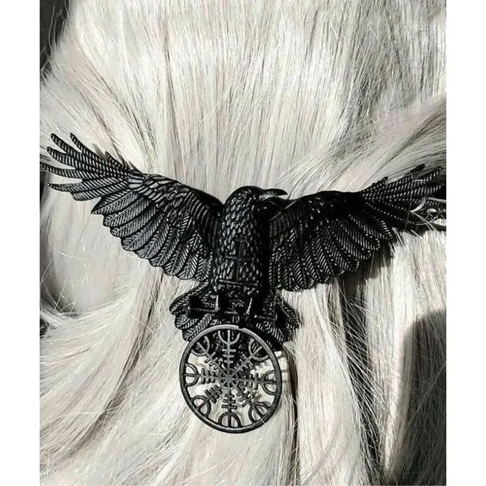 Black Viking Nordic Raven of Odin Hair Barrette